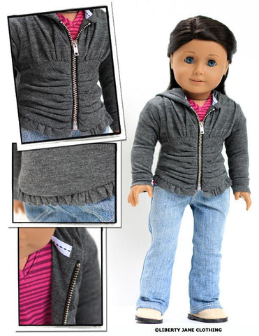 Liberty Jane 18 Inch Modern Ruched Hoodie 18" Doll Clothes Pattern Pixie Faire