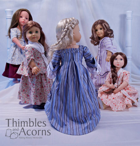 Thimbles and Acorns 18 Inch Historical Sacque Back Gown and Pet en l'ier 18" Doll Clothes Pattern Pixie Faire