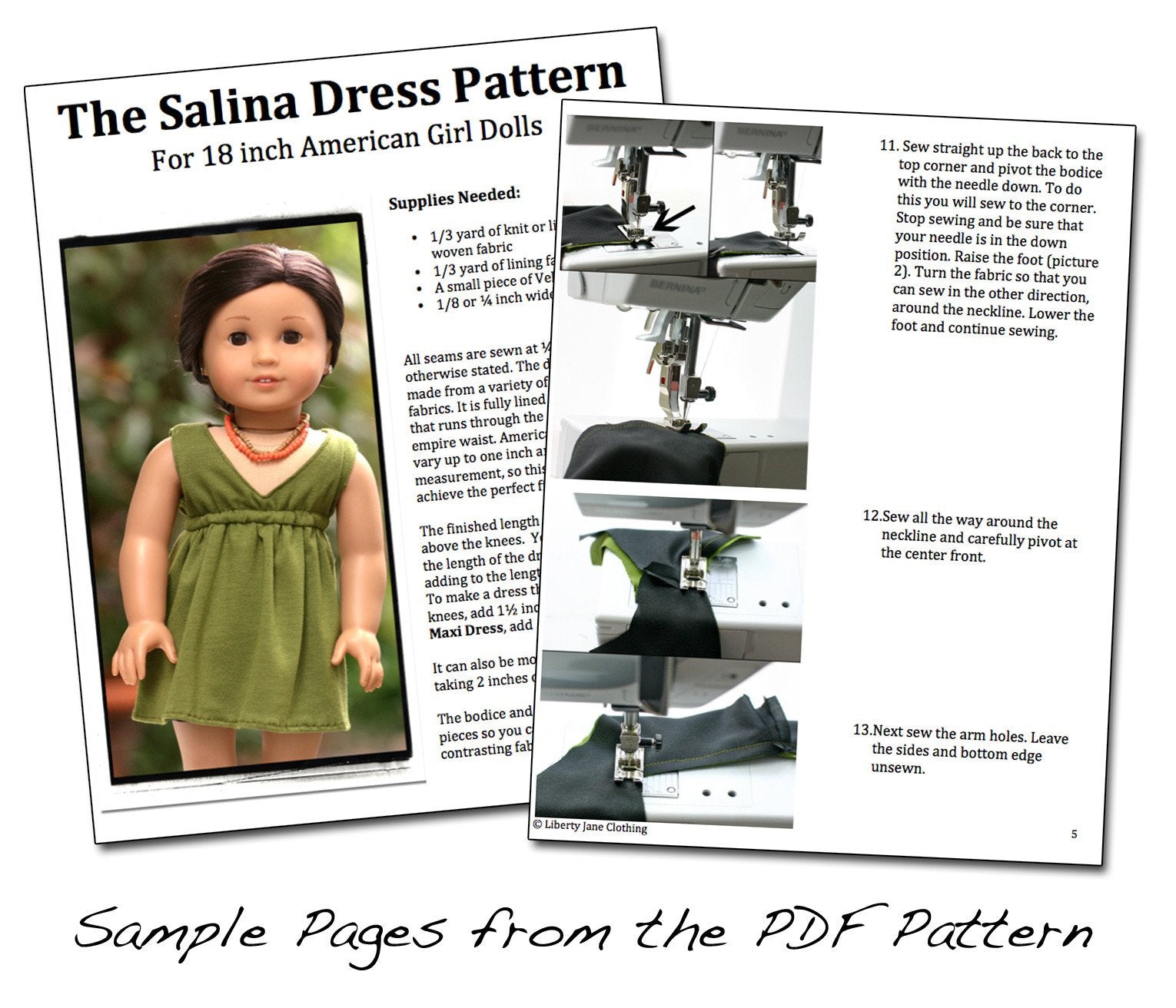 Liberty Jane 18 Inch Modern Salina Dress 18" Doll Clothes Pattern Pixie Faire
