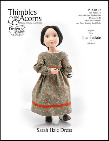 Thimbles and Acorns A Girl For All Time 1830's Sarah Hale Dress Pattern for AGAT Dolls Pixie Faire