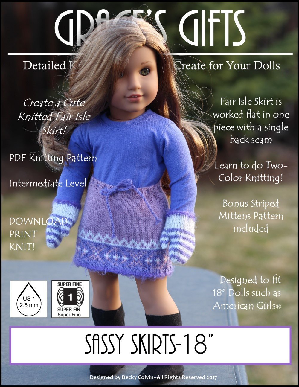 Grace\'s Gifts Sassy Skirts Doll Clothes Knitting Pattern 18 inch Dolls