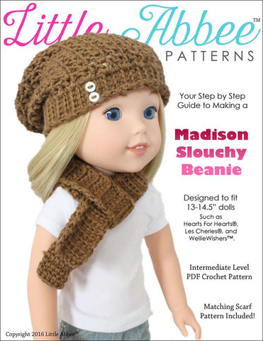 Little Abbee WellieWishers Madison Slouchy Beanie Crochet Pattern for 13-14.5" Dolls Pixie Faire