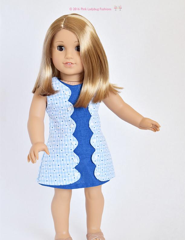 Pink Ladybug 18 Inch Modern Scalloped A-line Dress 18" Doll Clothes Pattern Pixie Faire