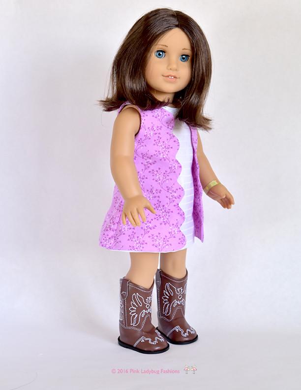 Pink Ladybug 18 Inch Modern Scalloped A-line Dress 18" Doll Clothes Pattern Pixie Faire