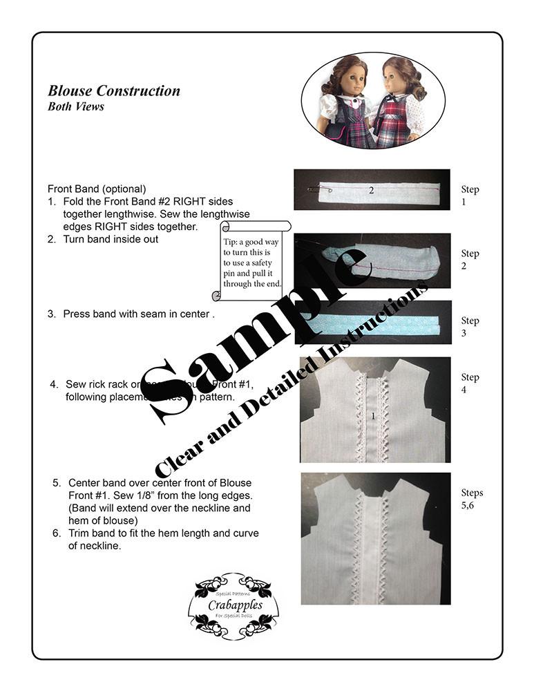 Crabapples 18 Inch Historical School Daze Jumper and Blouse 18" Doll Clothes Pattern Pixie Faire
