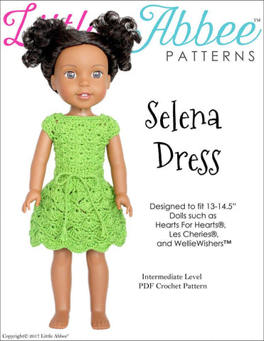 Little Abbee WellieWishers Selena Dress Crochet Pattern for 13-14.5" Dolls Pixie Faire