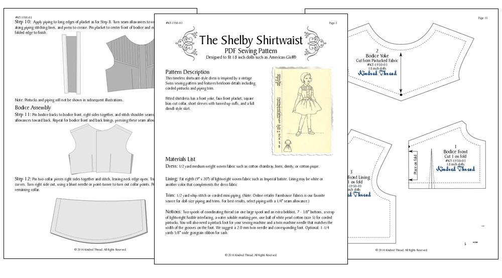 Kindred Thread 18 Inch Historical The Shelby Shirtwaist 18" Doll Clothes Pixie Faire