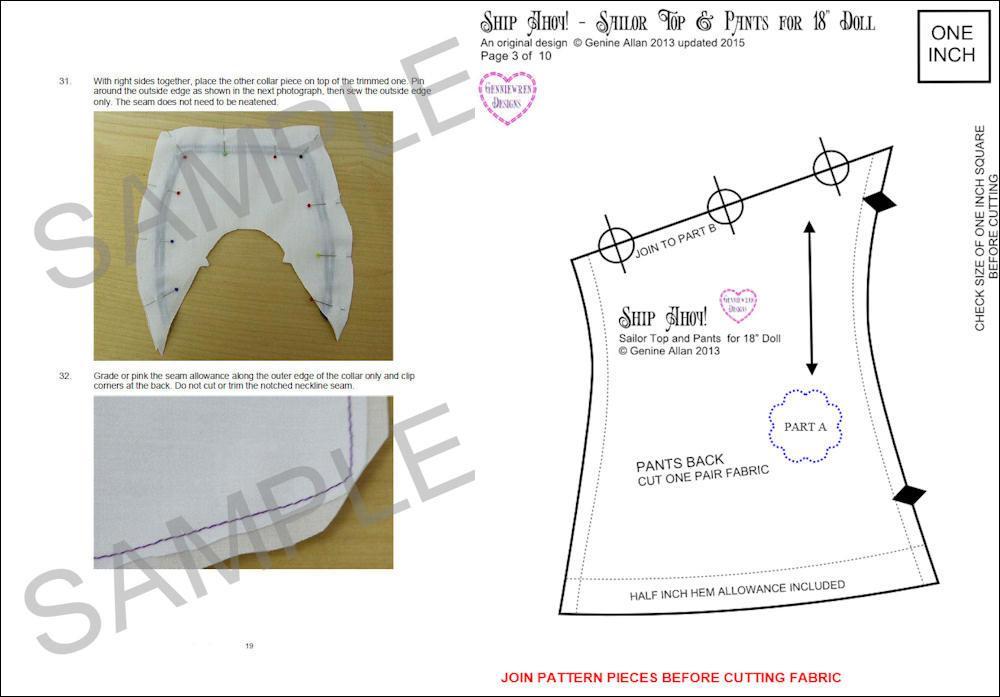 Genniewren 18 Inch Historical Ship Ahoy! Sailor Outfit 18" Doll Clothes Pattern Pixie Faire