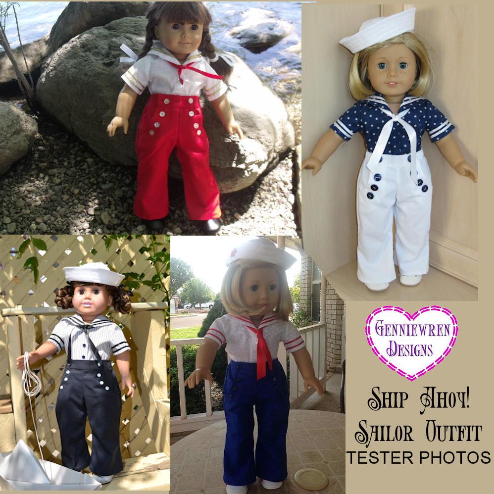 Genniewren 18 Inch Historical Ship Ahoy! Sailor Outfit 18" Doll Clothes Pattern Pixie Faire
