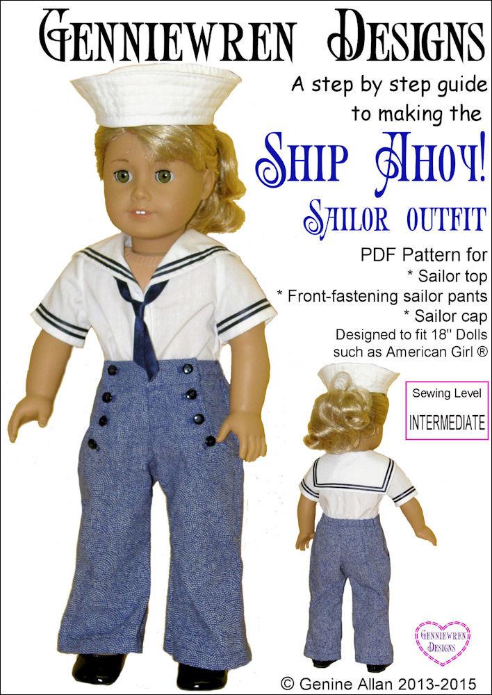 Genniewren Ship Ahoy! Sailor Outfit Doll Clothes Pattern 18 inch American  Girl Dolls