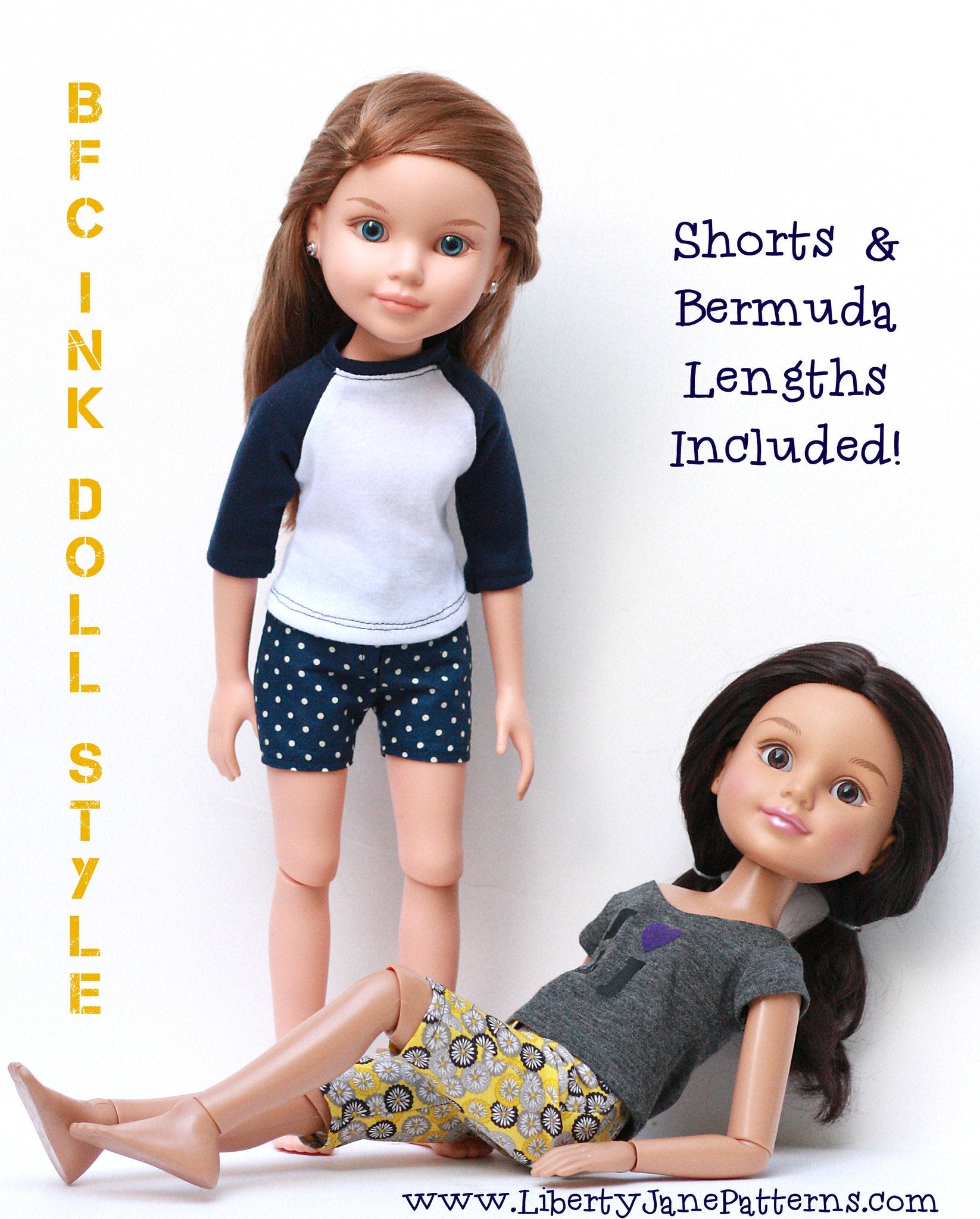 Liberty Jane BFC Ink Capri and Shorts Pattern for BFC, Ink. Dolls Pixie Faire