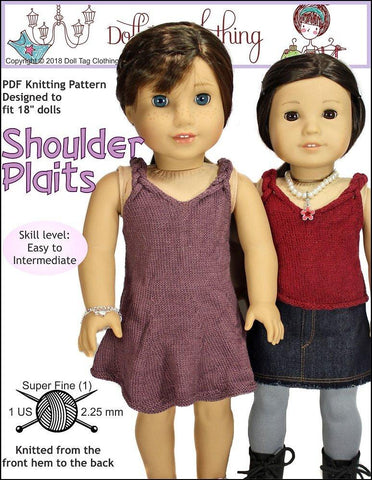 Doll Tag Clothing Knitting Shoulder Plaits 18" Doll Knitting Pattern Pixie Faire