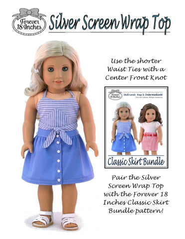 Forever 18 Inches 18 Inch Modern Silver Screen Wrap Top 18" Doll Clothes Pattern Pixie Faire