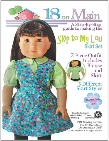 18 On Main 18 Inch Modern Skip to My Lou Skirt Set 18" Doll Clothes Pattern Pixie Faire