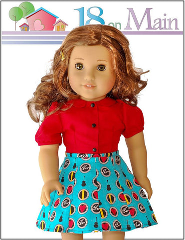 18 On Main 18 Inch Modern Skip to My Lou Skirt Set 18" Doll Clothes Pattern Pixie Faire