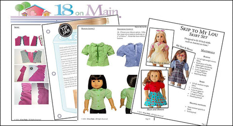 18 On Main 18 Inch Modern Skip to My Lou Skirt Set 18" Doll Clothes Pattern Pixie Faire