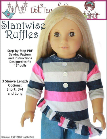 Doll Tag Clothing 18 Inch Modern Slantwise Ruffles Top 18" Doll Clothes Pattern Pixie Faire
