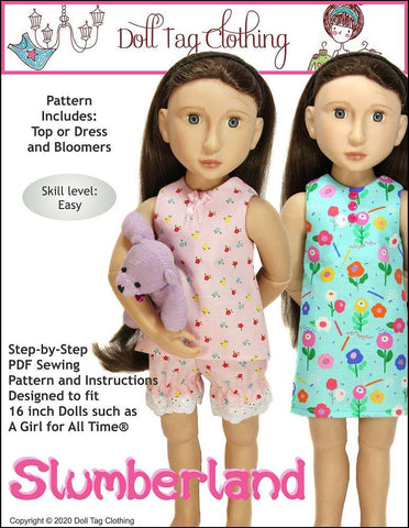 Doll Tag Clothing A Girl For All Time Slumberland Pattern for 16" A Girl for All Time Dolls Pixie Faire