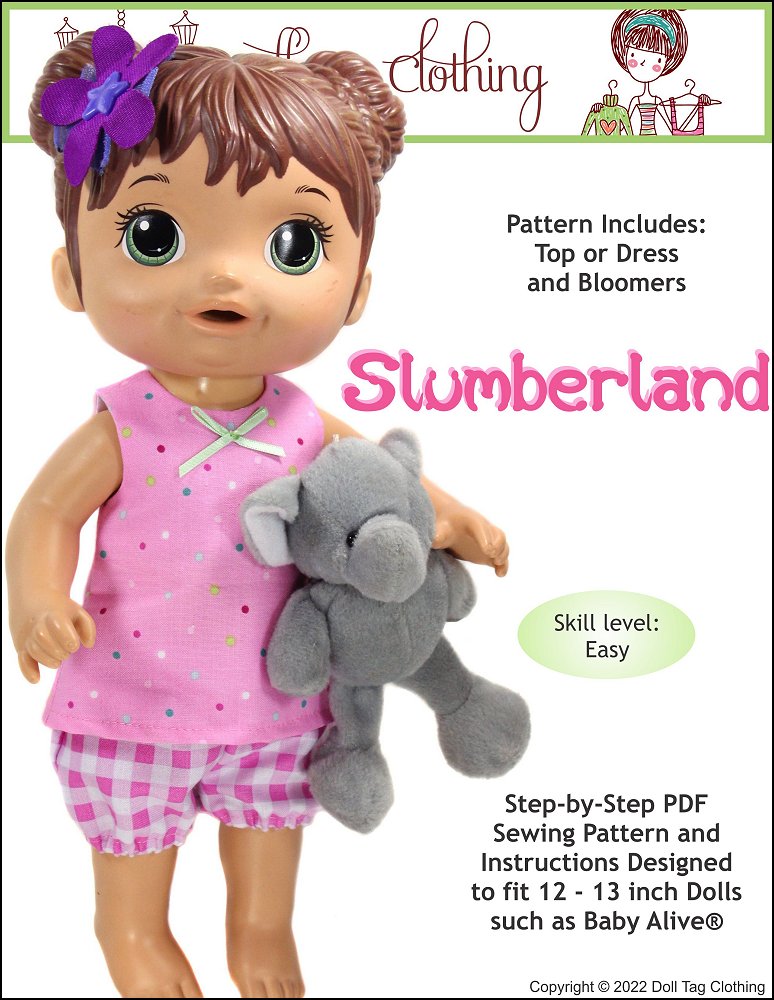 Doll Tag Clothing Baby Alive Doll Slumberland Pattern for 12-13" Baby Alive Dolls Pixie Faire