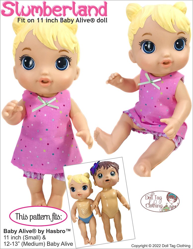 Doll Tag Clothing Baby Alive Doll Slumberland Pattern for 12-13" Baby Alive Dolls Pixie Faire