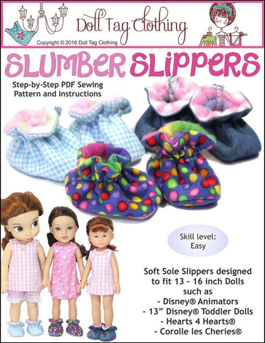 Doll Tag Clothing Shoes Slumber Slippers For 13 to 16 inch Dolls Pixie Faire