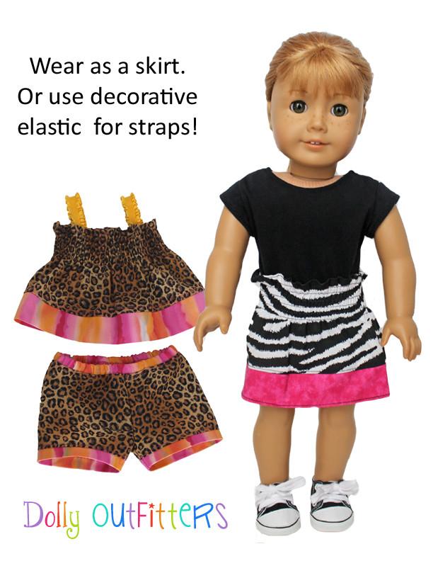 Dolly Outfitters 18 Inch Modern Smocked Sun Top and Shorts 15" and 18" Doll Clothes Pattern Pixie Faire