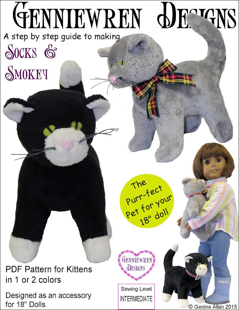 Genniewren 18 Inch Modern Socks & Smokey 18" Doll Pet Pattern Pixie Faire