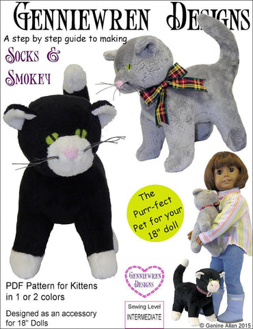 Genniewren 18 Inch Modern Socks & Smokey 18" Doll Pet Pattern Pixie Faire