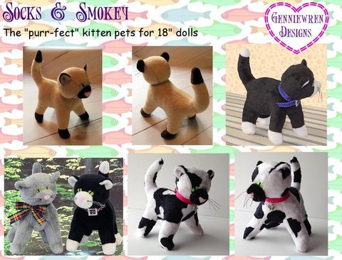 Genniewren 18 Inch Modern Socks & Smokey 18" Doll Pet Pattern Pixie Faire