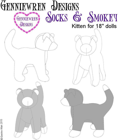 Genniewren 18 Inch Modern Socks & Smokey 18" Doll Pet Pattern Pixie Faire