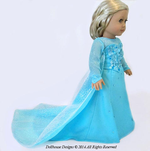 Dollhouse Designs 18 Inch Modern Winter Snow Queen Gown 18" Doll Clothes Pattern Pixie Faire