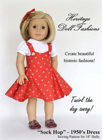 Heritage Doll Fashions 18 Inch Historical 1950's Sock Hop Dress 18" Doll Clothes Pattern Pixie Faire