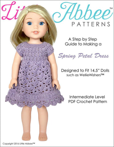 Little Abbee WellieWishers Spring Petal Dress 14.5" Doll Clothes Crochet Pattern Pixie Faire