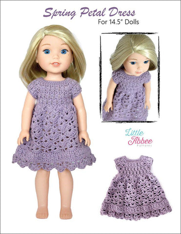 Little Abbee WellieWishers Spring Petal Dress 14.5" Doll Clothes Crochet Pattern Pixie Faire