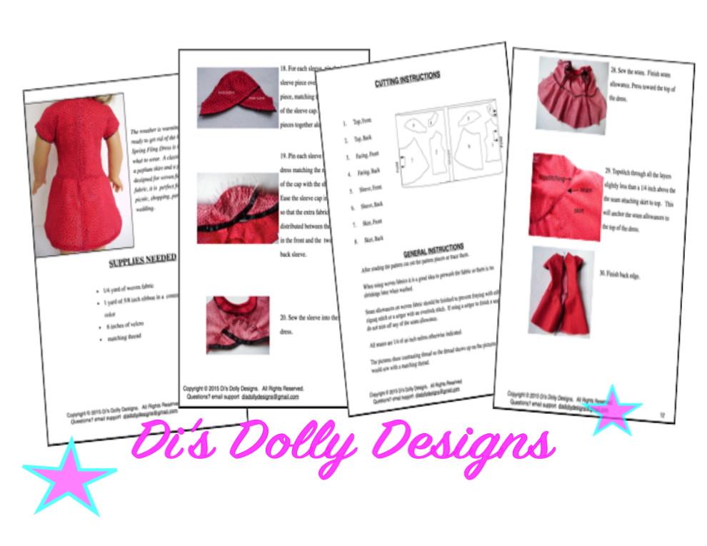 Di's Dolly Designs 18 Inch Modern Spring Fling Dress 18" Doll Clothes Pattern Pixie Faire