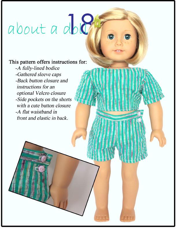 About A Doll 18 18 Inch Historical Sun & Sand Shorts Set 18" Doll Clothes Pattern Pixie Faire