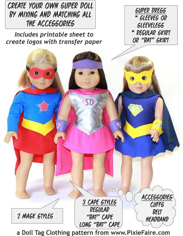 Doll Tag Clothing 18 Inch Modern Superhero Outfit 18" Doll Clothes Pattern Pixie Faire
