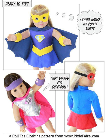 Doll Tag Clothing 18 Inch Modern Superhero Outfit 18" Doll Clothes Pattern Pixie Faire