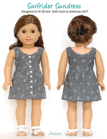 Liberty Jane 18 Inch Modern Surfrider Sundress and Romper 18” Doll Clothes Pattern Pixie Faire