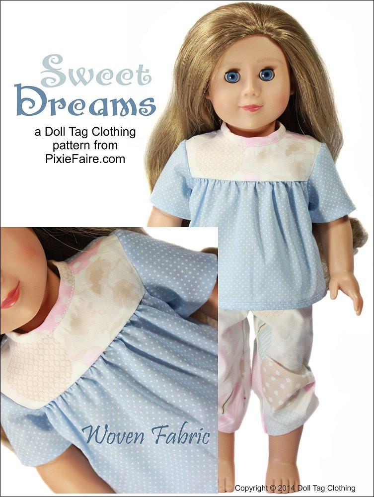 Doll Tag Clothing 18 Inch Modern Sweet Dreams PJ Bundle 18" Doll Clothes Pattern Pixie Faire
