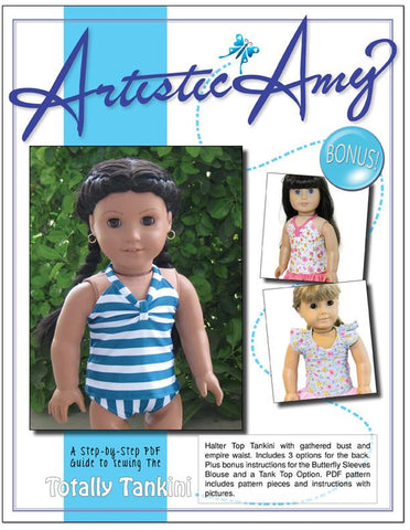 Artistic Amy 18 Inch Modern Tankini Swimsuit and Top 18" Doll Clothes Pattern Pixie Faire