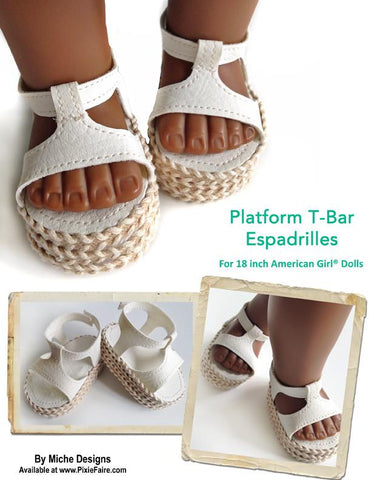 Miche Designs Shoes Platform T-Bar Espadrille 18" Doll Shoe Pattern Pixie Faire