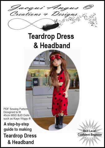 Jacqui Angus Creations & Designs BJD Teardrop Dress and Headband Pattern for MSD Ball Jointed Dolls Pixie Faire