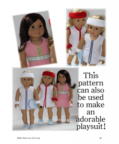 Eden Ava 18 Inch Historical 1970's Tennis Dress 18" Doll Clothes Pattern Pixie Faire