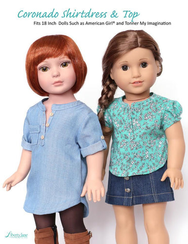 Liberty Jane 18 Inch Modern Coronado Shirtdress and Top 18" Doll Clothes Pattern Pixie Faire