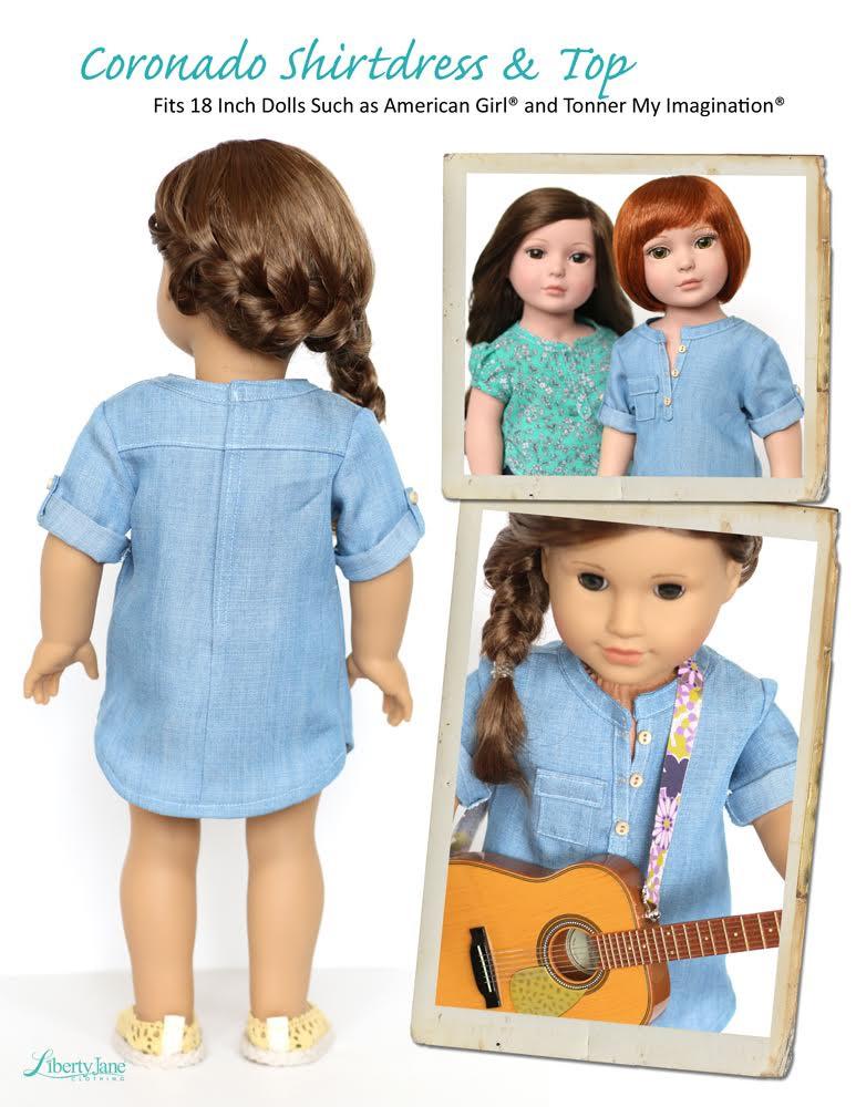 Liberty Jane 18 Inch Modern Coronado Shirtdress and Top 18" Doll Clothes Pattern Pixie Faire