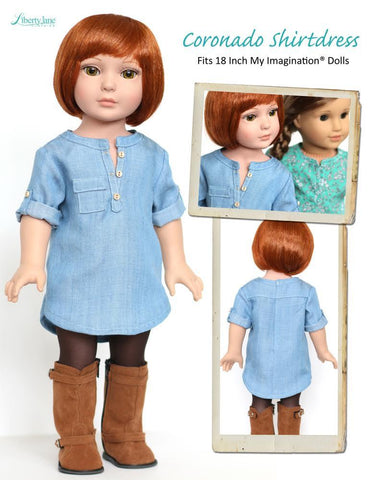 Liberty Jane 18 Inch Modern Coronado Shirtdress and Top 18" Doll Clothes Pattern Pixie Faire