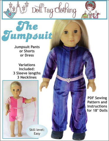 Doll Tag Clothing 18 Inch Modern The Jumpsuit 18" Doll Clothes Pattern Pixie Faire