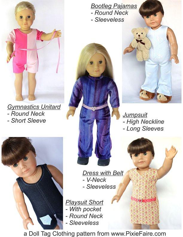Doll Tag Clothing 18 Inch Modern The Jumpsuit 18" Doll Clothes Pattern Pixie Faire