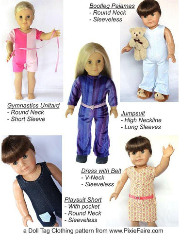 Doll Tag Clothing 18 Inch Modern The Jumpsuit 18" Doll Clothes Pattern Pixie Faire